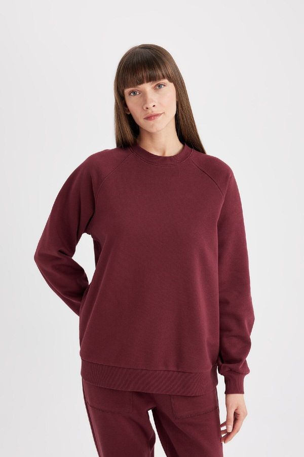 DEFACTO DEFACTO Women's Oversize Fit Wide Pattern Crew Neck Thick Basic Plain Casual Sweatshirt