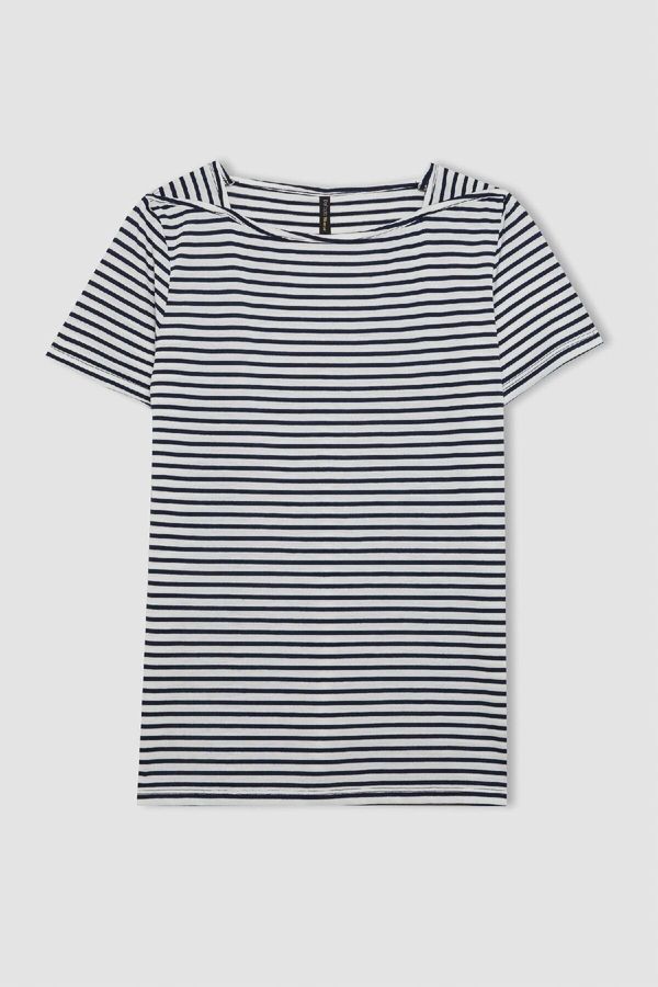 DEFACTO DEFACTO Women's Regular Fit Boat Neck Striped Short Sleeve T-Shirt