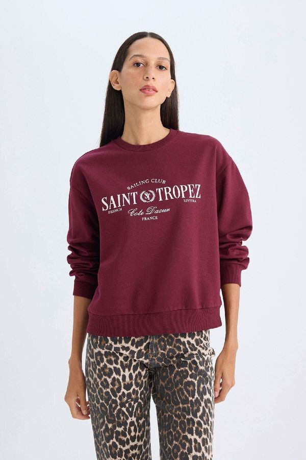 DEFACTO DEFACTO Women's Regular Fit Crew Neck Printed Thin Sweatshirt