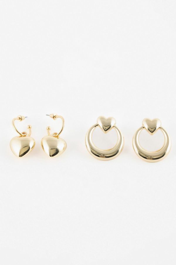 DEFACTO DEFACTO Women's Set of 2 Heart Gold Earrings