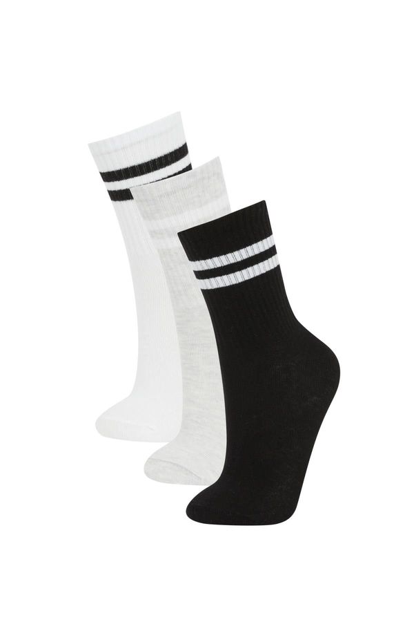 DEFACTO DEFACTO Women's Striped 3-Piece Cotton Long Socks