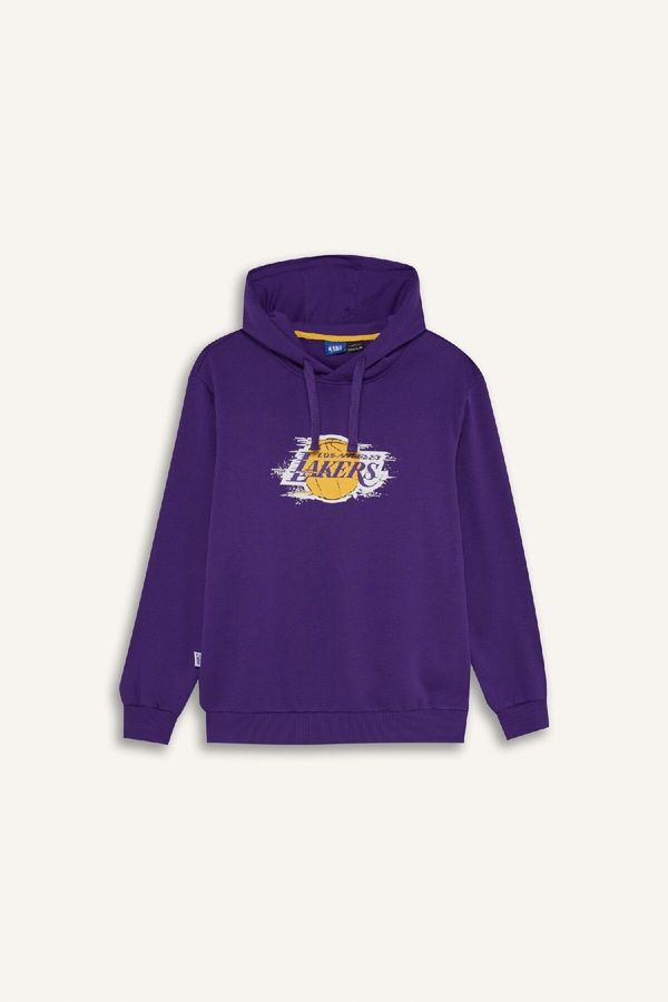 DEFACTO DeFactoFit NBA Los Angeles Lakers Standard Fit Hooded Printed Thick Sports Sweatshirt