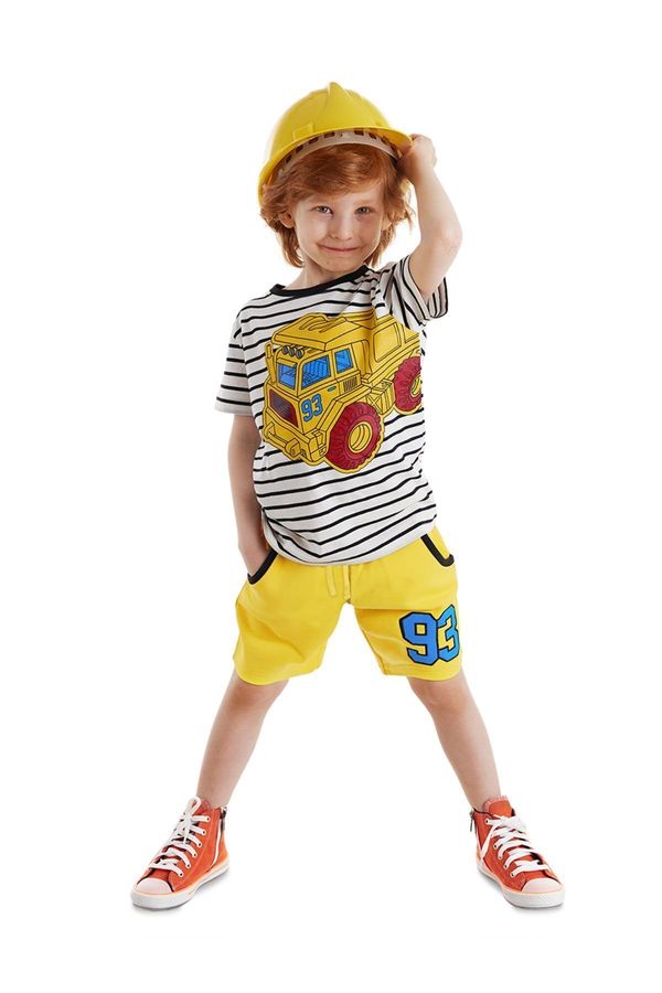 Denokids Denokids 93 Truck Striped Yellow Boys' Summer T-shirt and Shorts Set