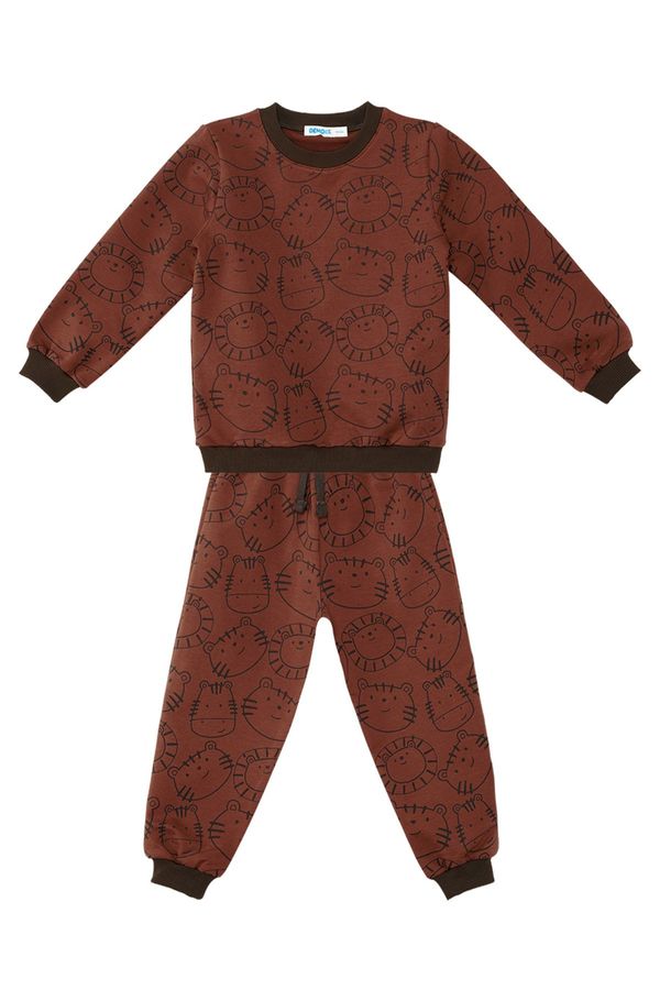 Denokids Denokids Animals Baby Boy Brown Tracksuit Set