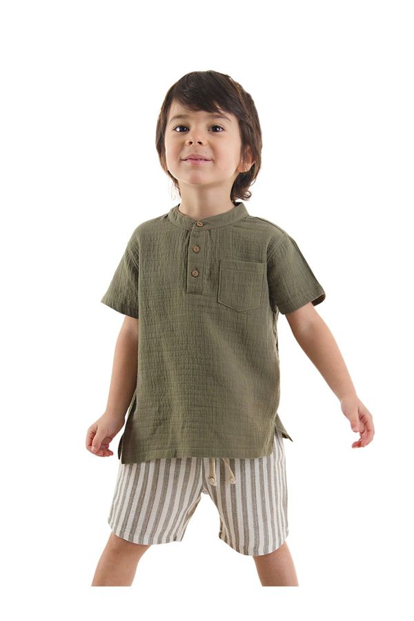 Denokids Denokids Baby Boy Kid Green Summer Muslin Striped Shorts Shirt Set