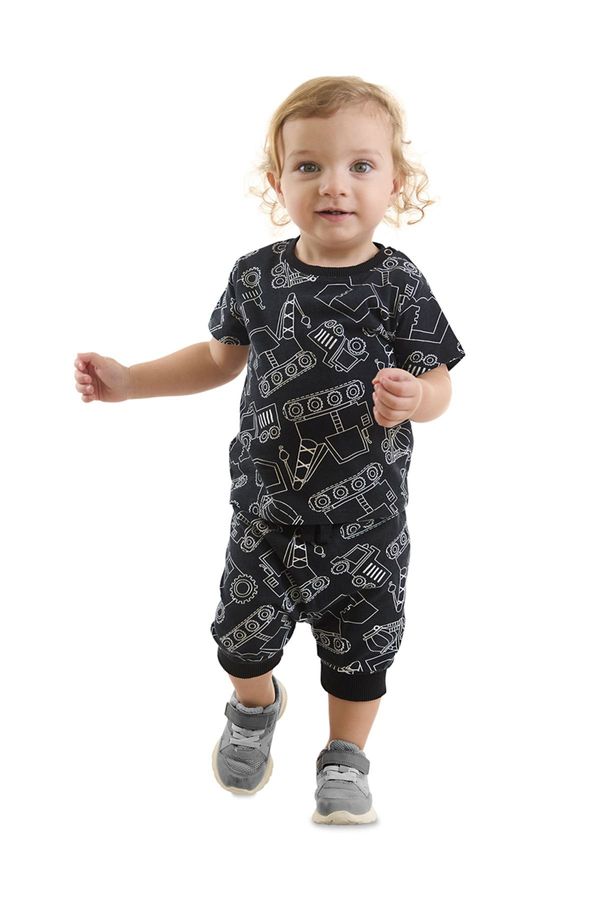 Denokids Denokids Car Baby Boy Black Summer T-shirt Capri Shorts Set