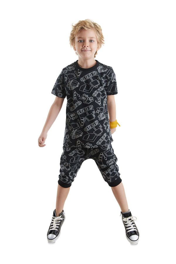 Denokids Denokids Car Boy Black Summer T-shirt Capri Shorts Set