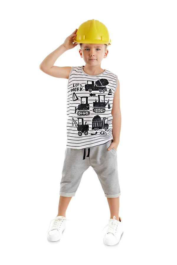 Denokids Denokids Construction Vehicle Boy Summer Striped T-shirt Capri Shorts Set