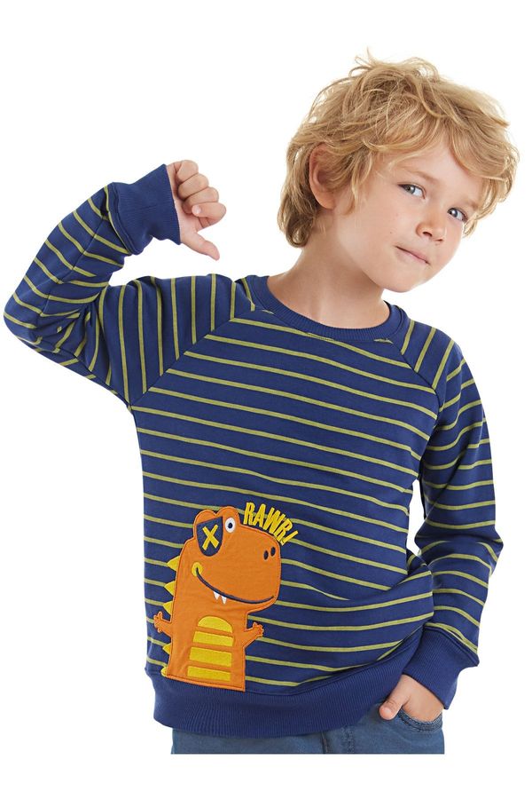 Denokids Denokids Dino Boys Striped Navy Sweatshirt.