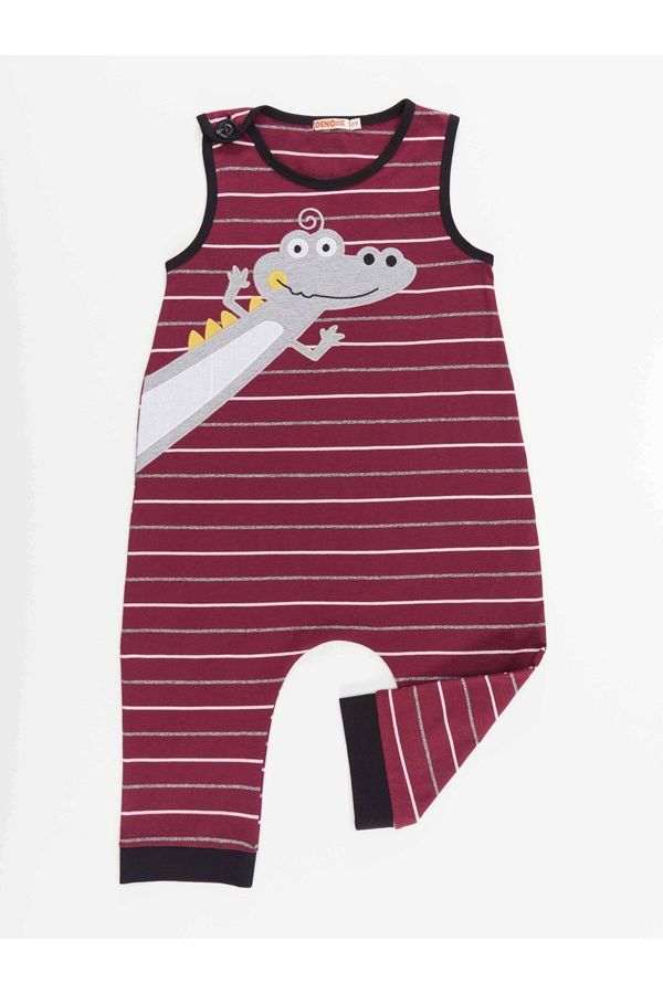 Denokids Denokids Funny Crocodile Boys Cotton Claret Red Overalls