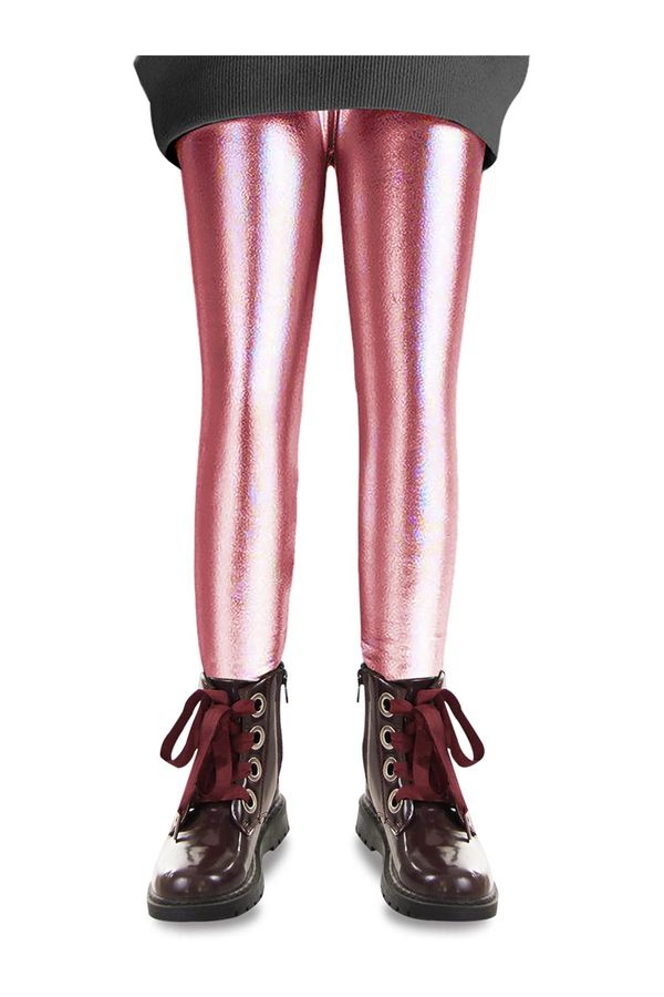 Denokids Denokids Girl Pink Metallic Shiny Leggings