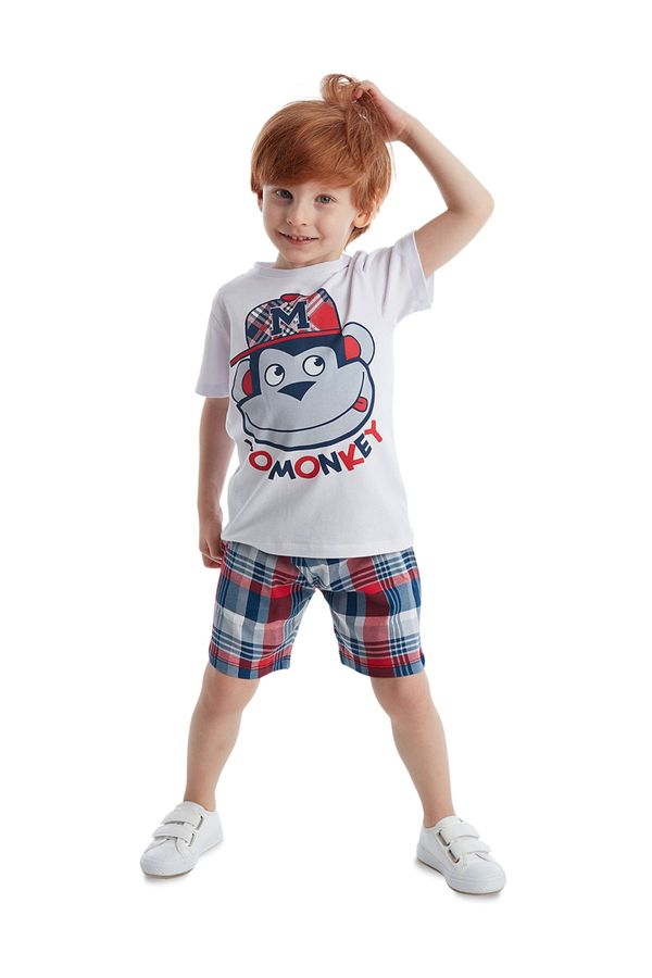 Denokids Denokids Monkey Boys Plaid T-shirt Shorts Set