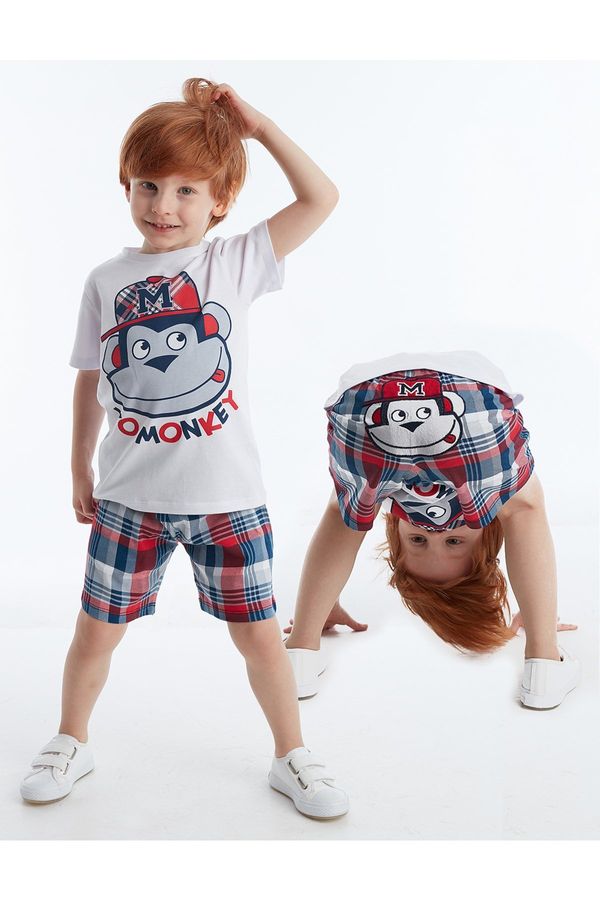 Denokids Denokids Monkey Plaid Boy's T-shirt Shorts Set