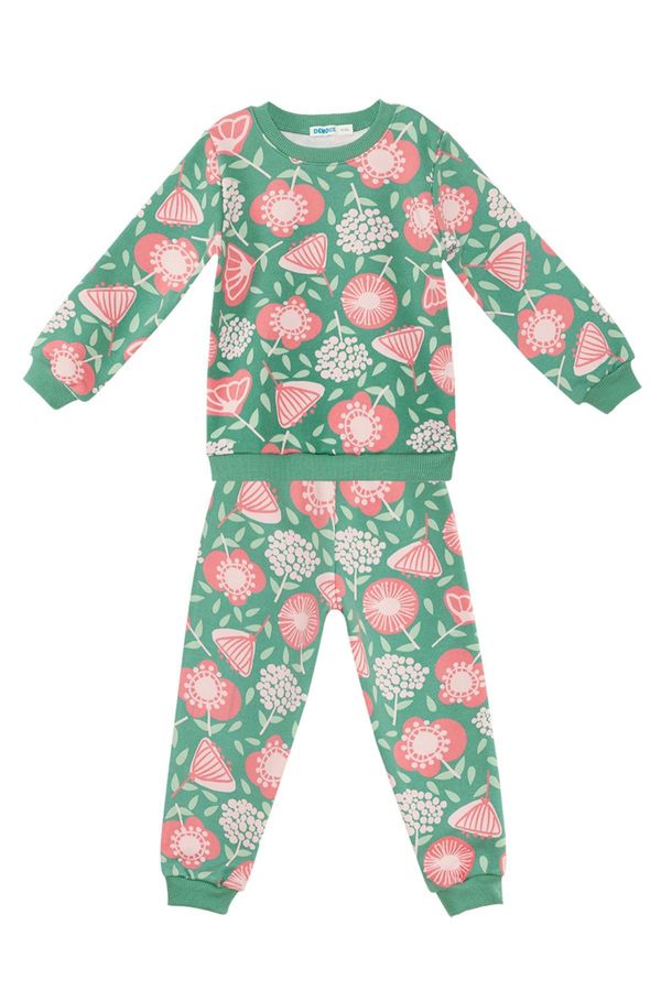 Denokids Denokids Pink Floral Baby Girl Green Tracksuit Set