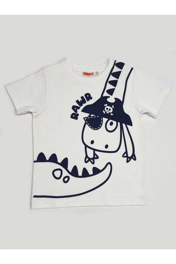 Denokids Denokids Pirate Dino Boy White Combed Cotton T-shirt