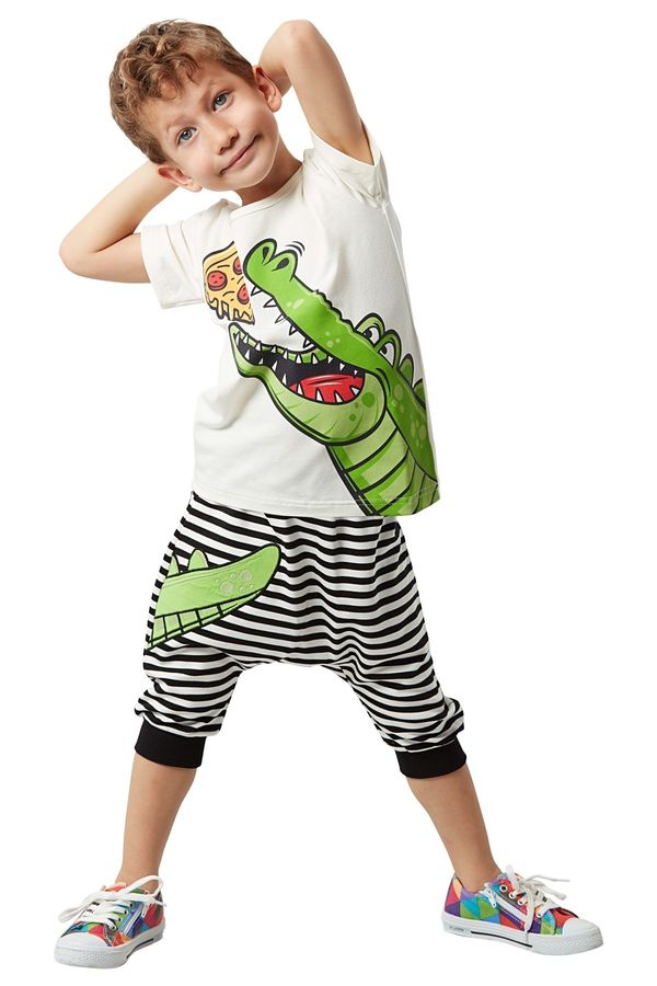 Denokids Denokids Pizza Crocodile Boy T-shirt Capri Shorts Set