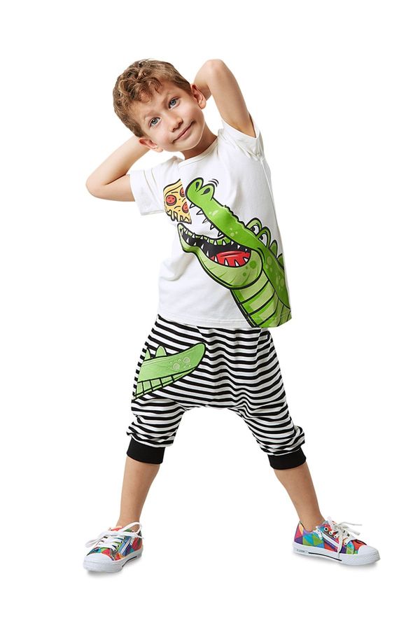 Denokids Denokids Pizza Crocodile Boy T-shirt Capri Shorts Set