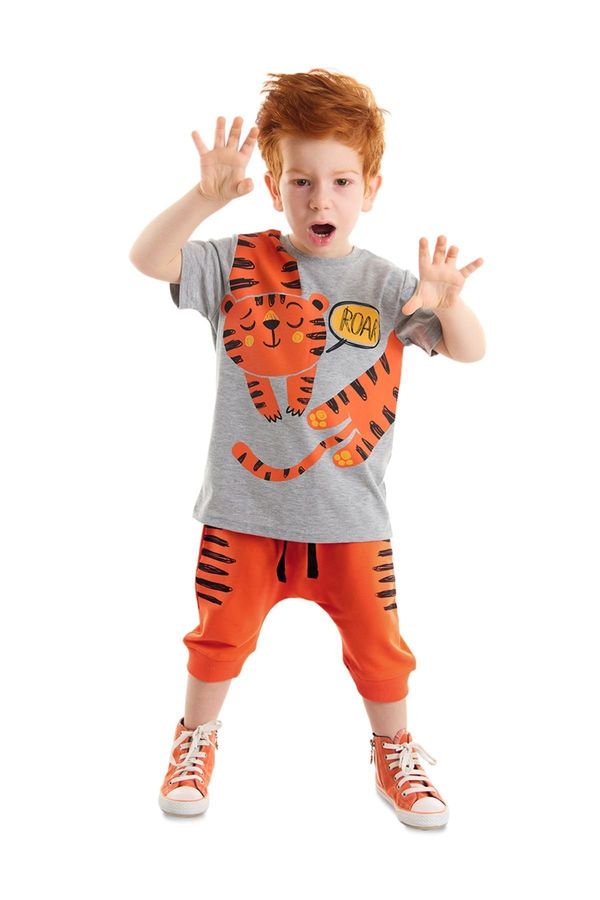 Denokids Denokids Roar Tiger Orange Boy's Summer T-shirt Capri Shorts Set