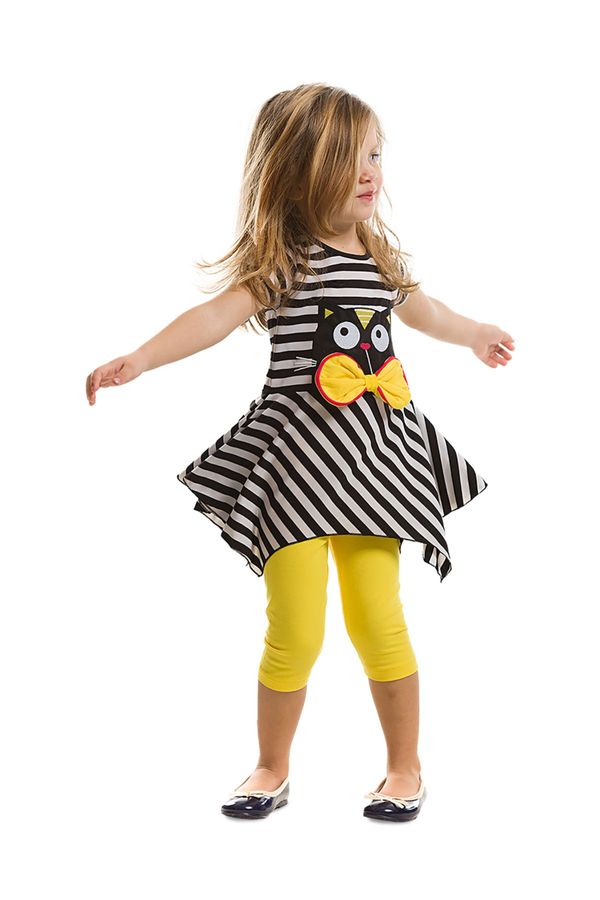 Denokids Denokids Striped Black Cat Girl Kids Tunic Leggings Suit