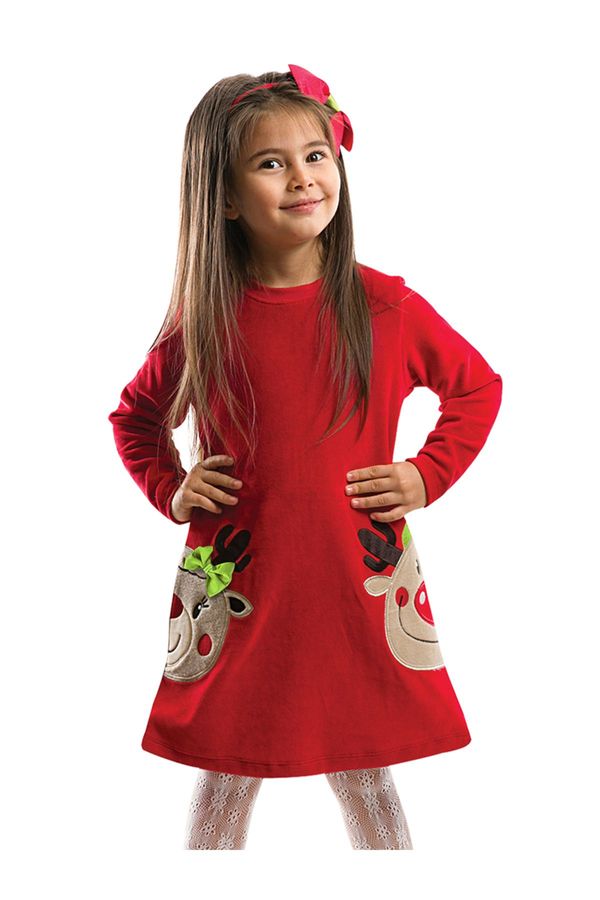 Denokids Denokids Twin Deer Girl Velvet Red Christmas Dress