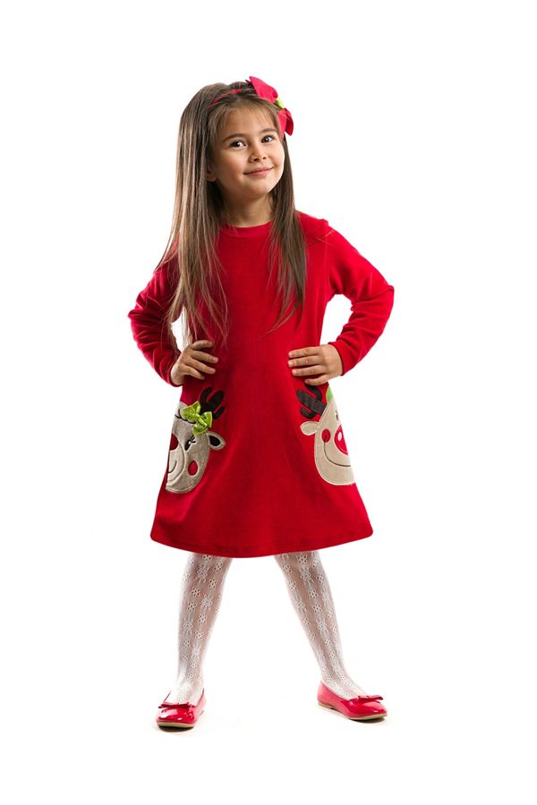 Denokids Denokids Twin Deer Girls Velvet Red Christmas Dress