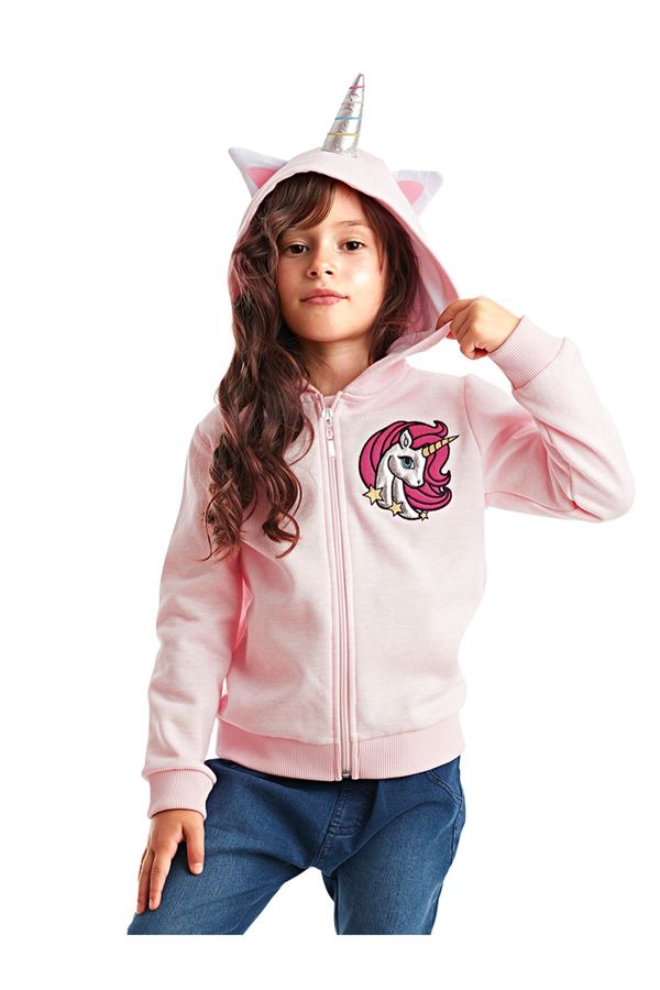 Denokids Denokids Unicorn Hooded Pink Girl's Cardigan