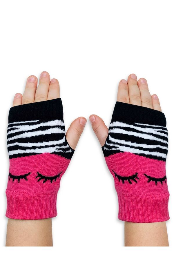 Denokids Denokids Zebra Girl's Pink Black Fingerless Gloves
