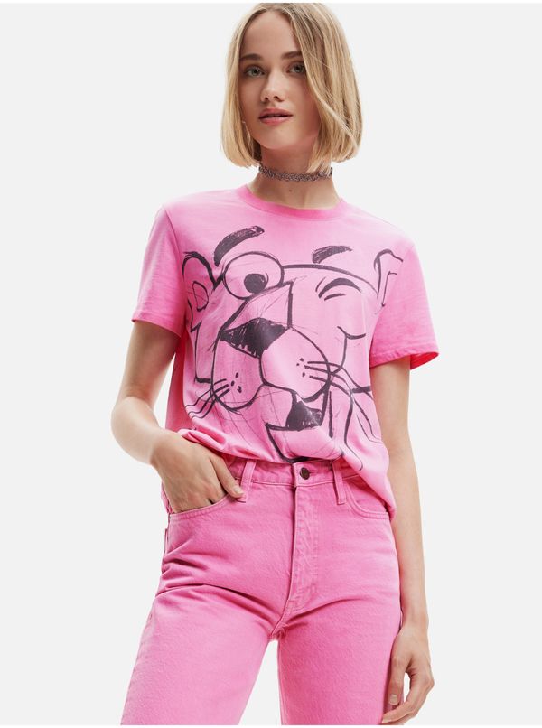 DESIGUAL Desigual Pink Panther Smile Pink Ladies T-Shirt - Women