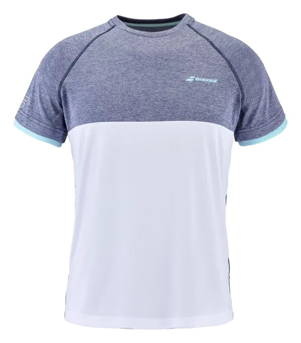 Babolat Dětské tričko Babolat  Play Crew Neck Tee Boy White/Blue 8 - 10 let