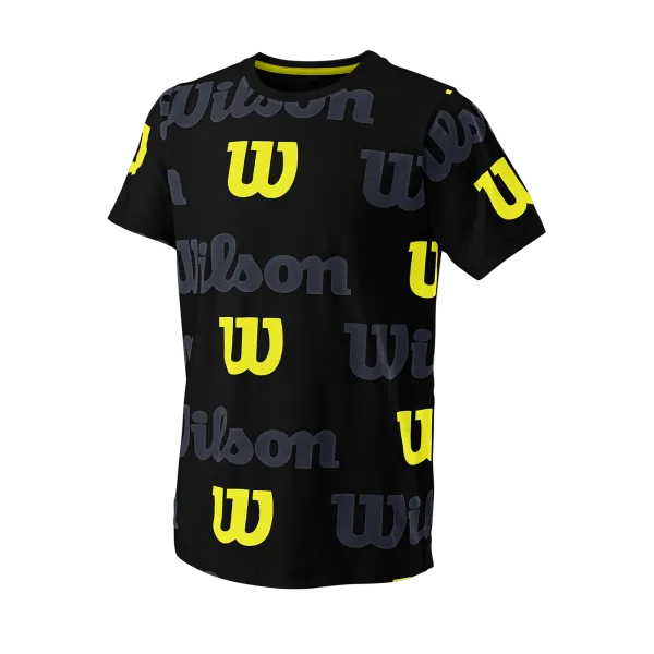 Wilson Dětské tričko Wilson  All Over Logo Tech Tee B Black S