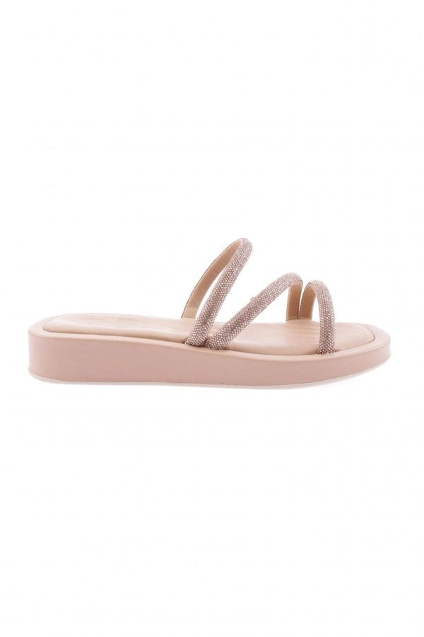 DGN DGN 008 Women's Silver Stone Cross Banded Slippers Nude