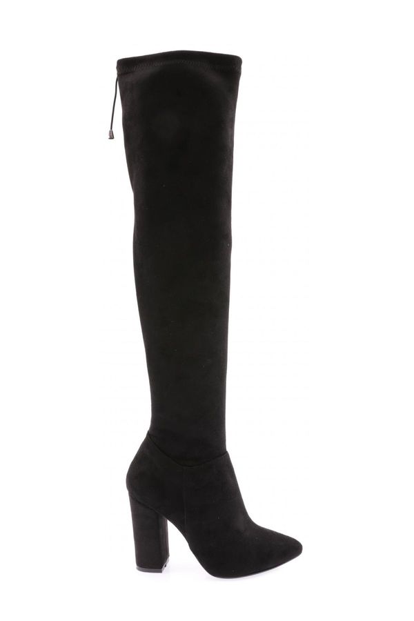 DGN DGN 01 Women's Stretch Detailed Pointed Toe Knee High Heeled Boots