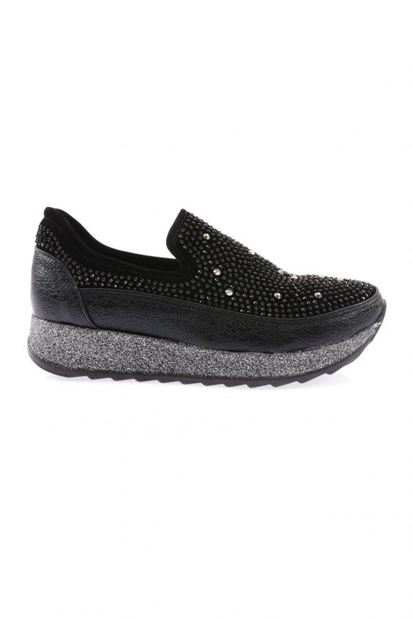 DGN DGN -05-23y Women's Thick Sole Crystal Stone Sneakers Shoes Black