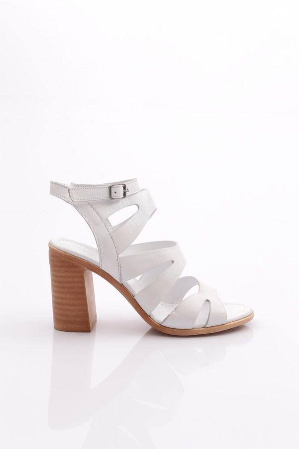 DGN DGN 1330 Women's Heeled Sandals Genuine Leather White