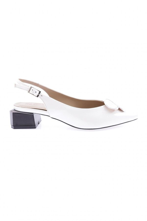 DGN DGN 1361 Women's Pointed Toe Buckle Open Back Low Heel Shoes White