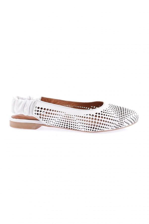 DGN DGN 304-23y Women's Laser Printed Open Back Elastic Zenne Flats White Genuine Leather