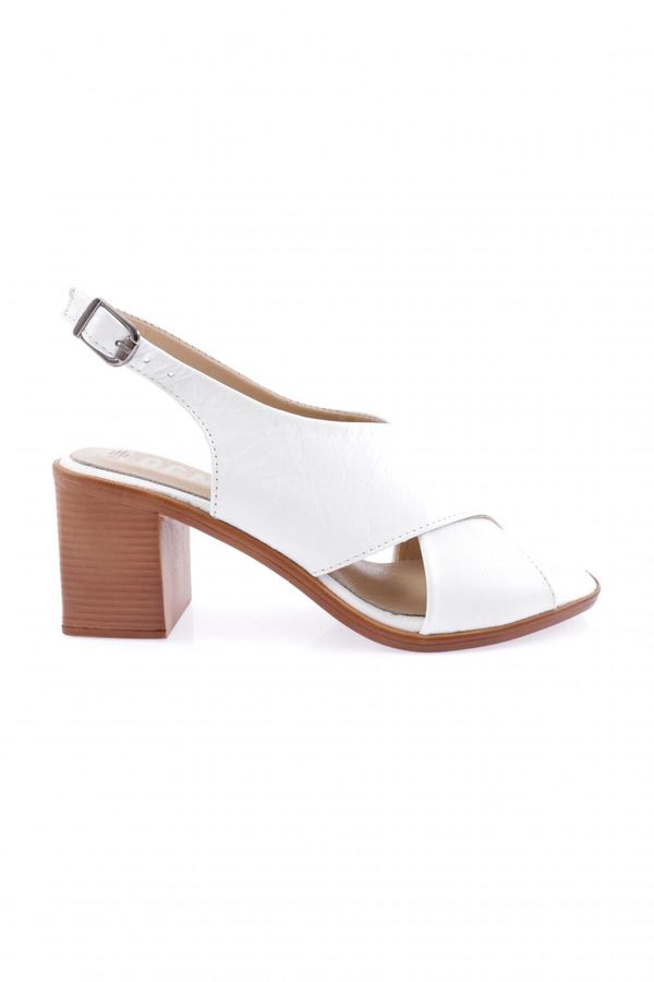 DGN DGN 5450 Women's Cross Strap Heeled Sandals Genuine Leather White