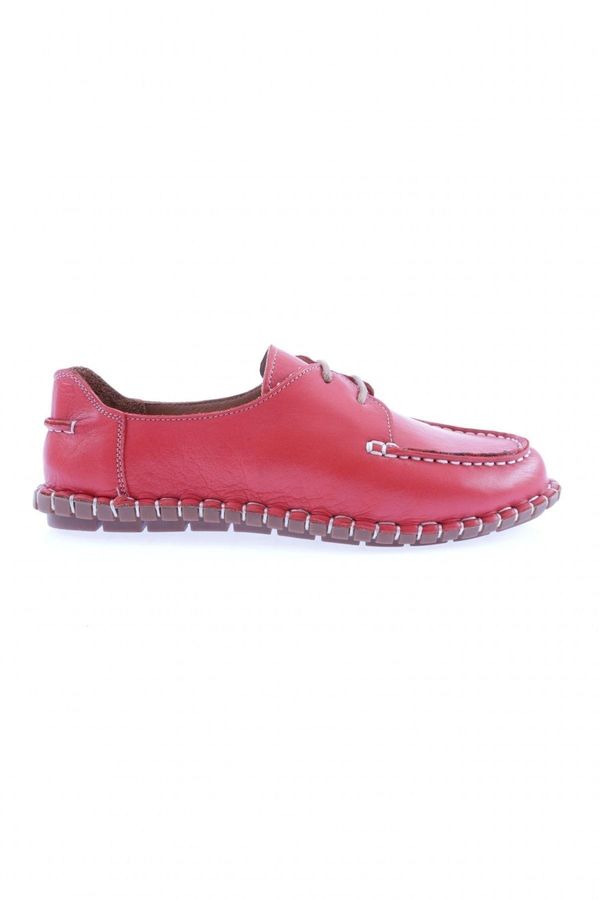 DGN DGN 601-23y Women's Sewing Detailed Front Lace Up Loafer Shoes Red Genuine Leather