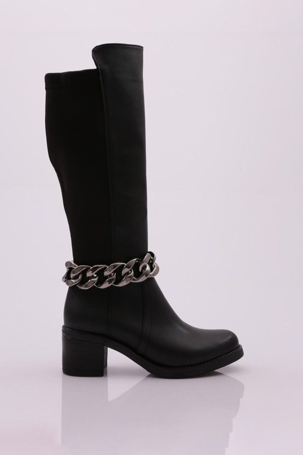 DGN DGN 706 Women's Ankle Chain Detailed Back Stretch Heel Boots.