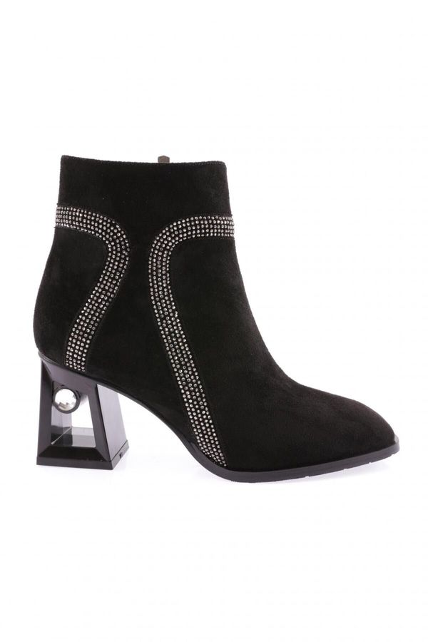 DGN DGN 864-22k Women's Silver Stone Heeled Boots Black Suede