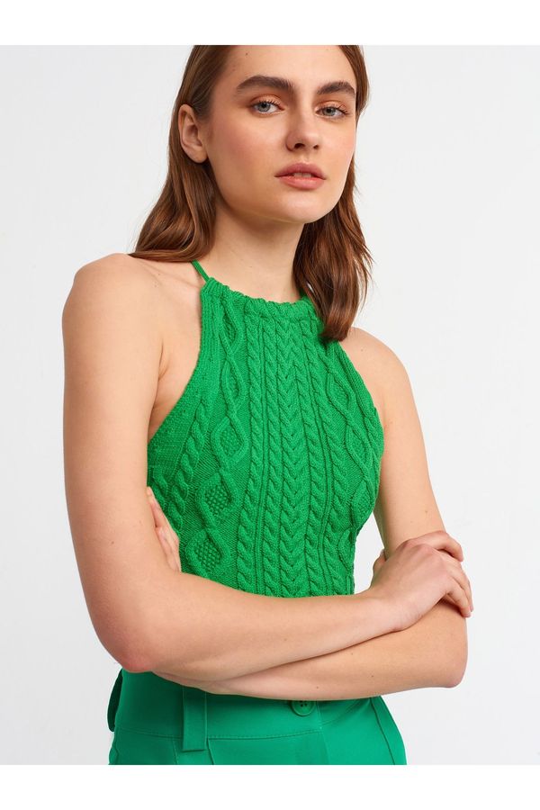 Dilvin Dilvin 10152 Lace-Up Knitwear Singlet-green with lacing behind the collar.