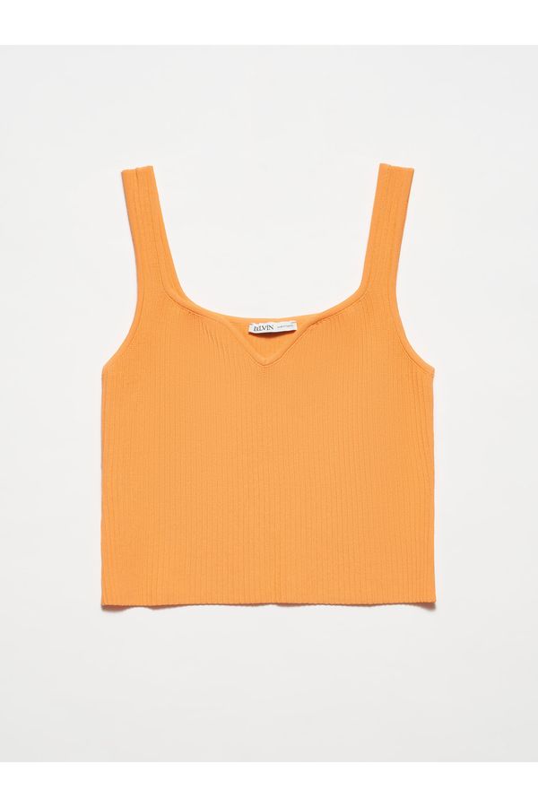 Dilvin Dilvin 10384 Square Neck Decollete Knitwear Undershirt-Orange