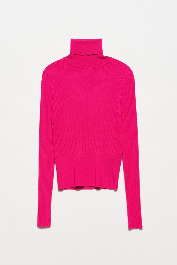 Dilvin Dilvin 1297 Turtleneck Ribbed Basic Sweater-fuchsia