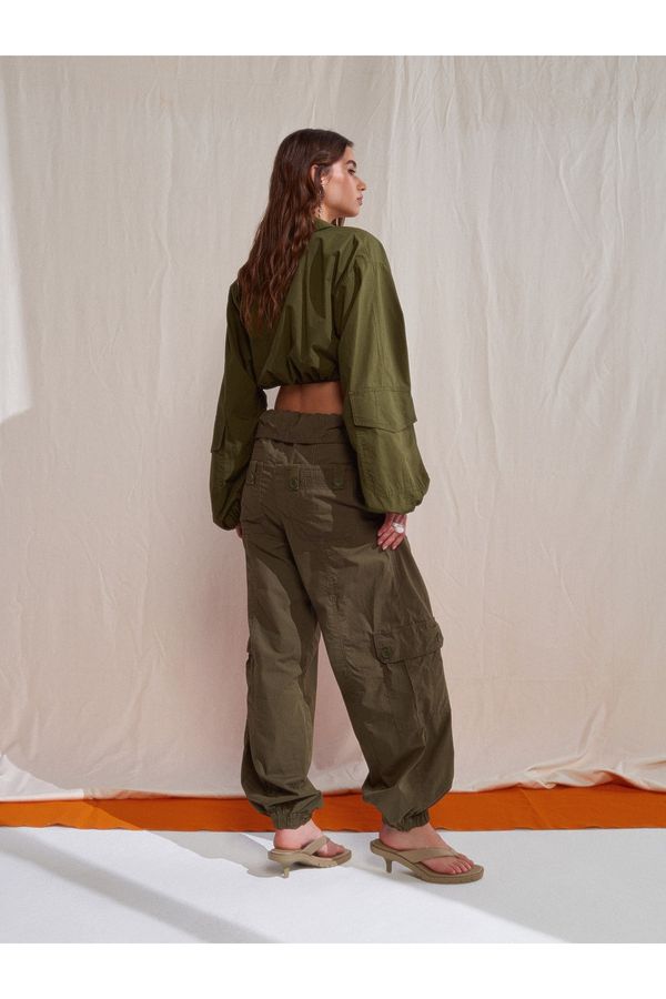 Dilvin Dilvin 70928 Waist Fold Cargo Pants-Khaki