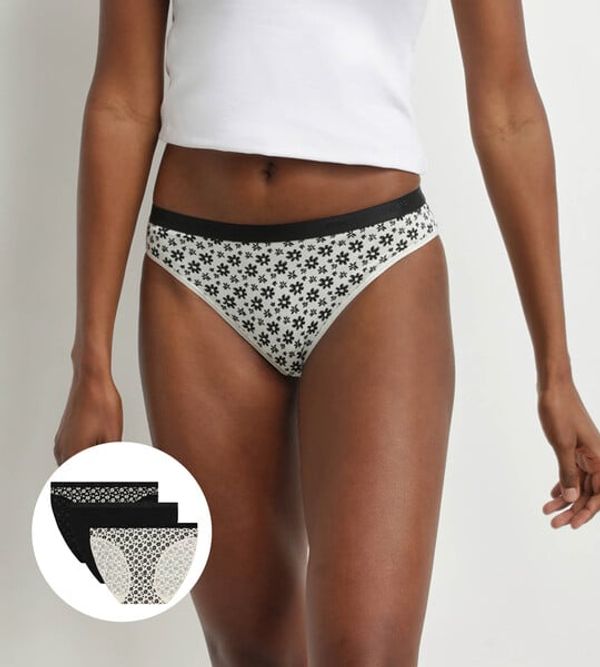 DIM DIM LES POCKETS COTTON BOXER 3x - Women's Cotton Panties 3 pcs - Black - White