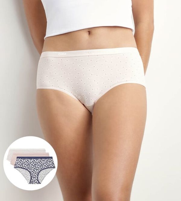 DIM DIM LES POCKETS COTTON BOXER 3x - Women's cotton panties 3 pcs - light pink - white - blue