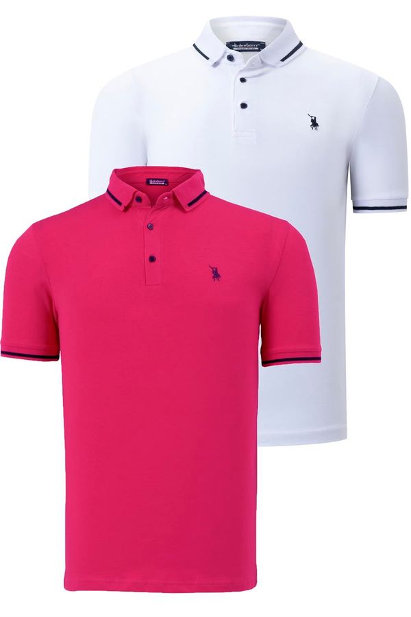 dewberry DOUBLE SET T8586 DEWBERRY MEN'S T-SHIRT-FUCHSIA-WHITE