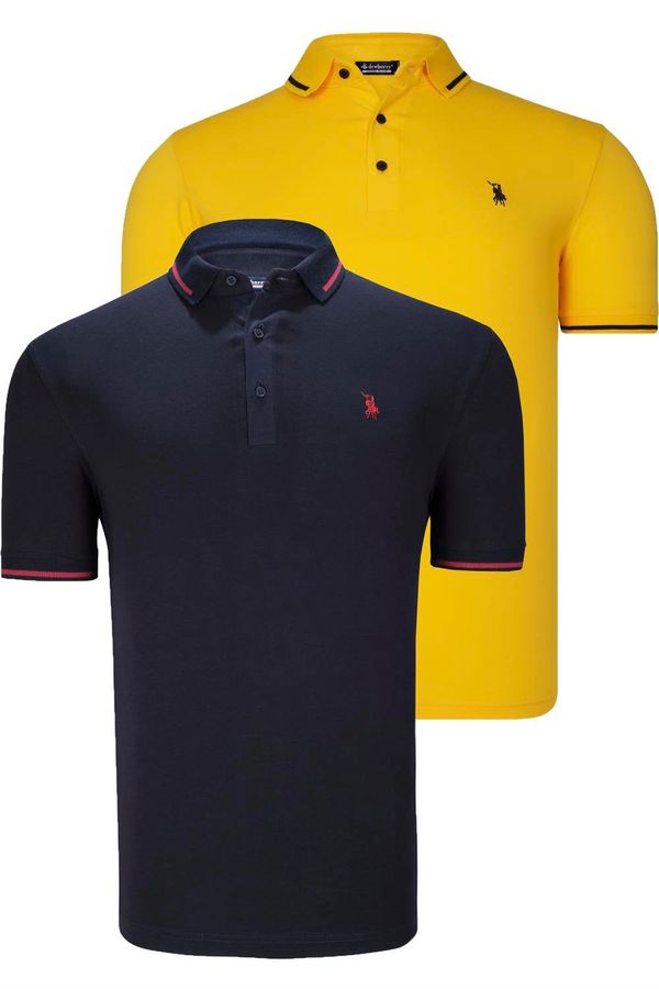 dewberry DOUBLE SET T8586 DEWBERRY MEN'S T-SHIRT-NAVY-YELLOW