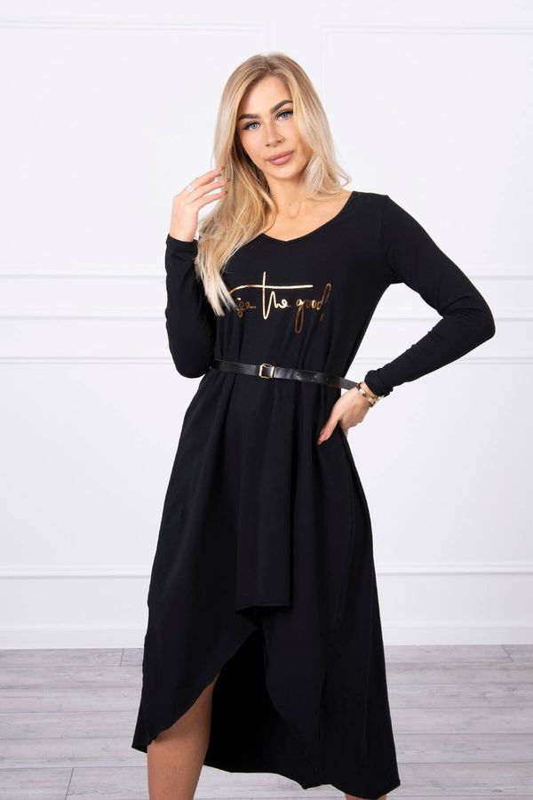 Kesi Dress with a decorative belt and inscription of black color