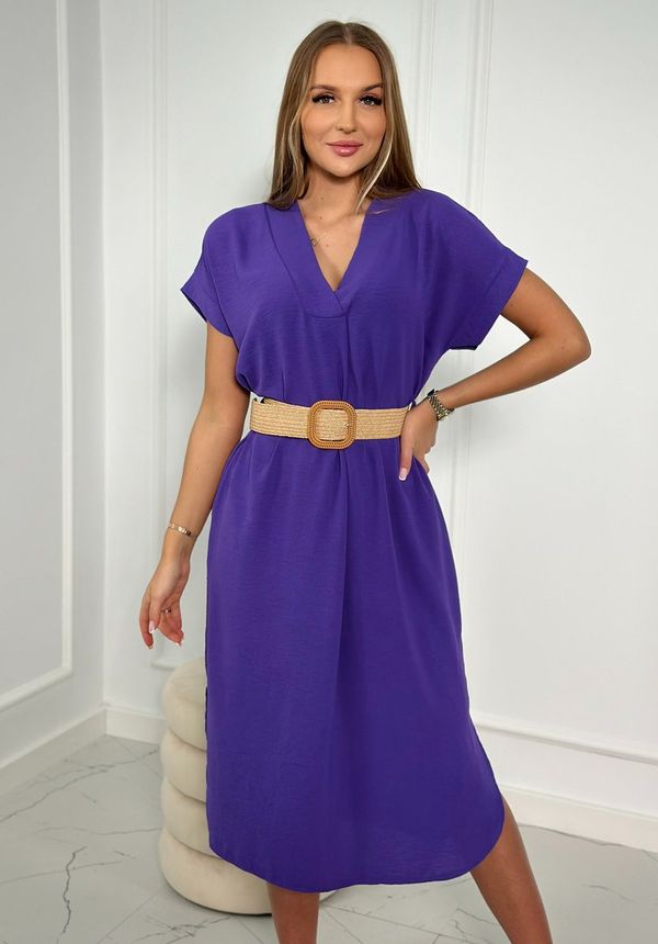 Kesi Dress with a decorative belt of dark purple color